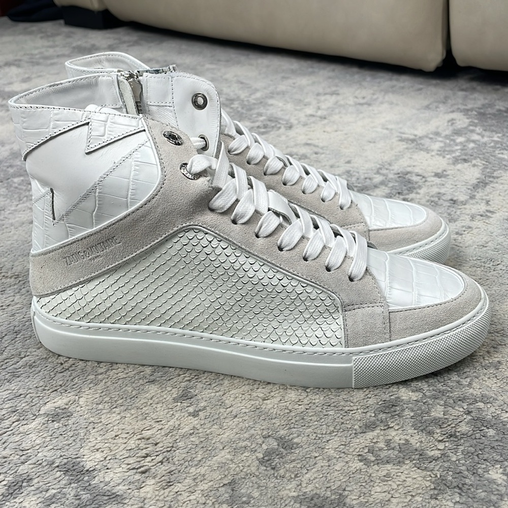 NIB Zadig & Voltaire High Flash Keith Leather High Top Sneakers White Sz 41 - Picture 9 of 16